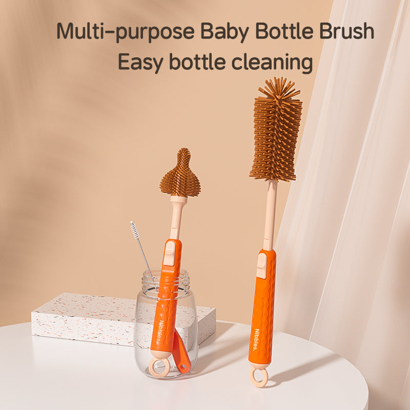 Nibbles Silicone Baby Bottle Cleaning Brush Set – 3 Pieces | Soft Bristles, Long Handle