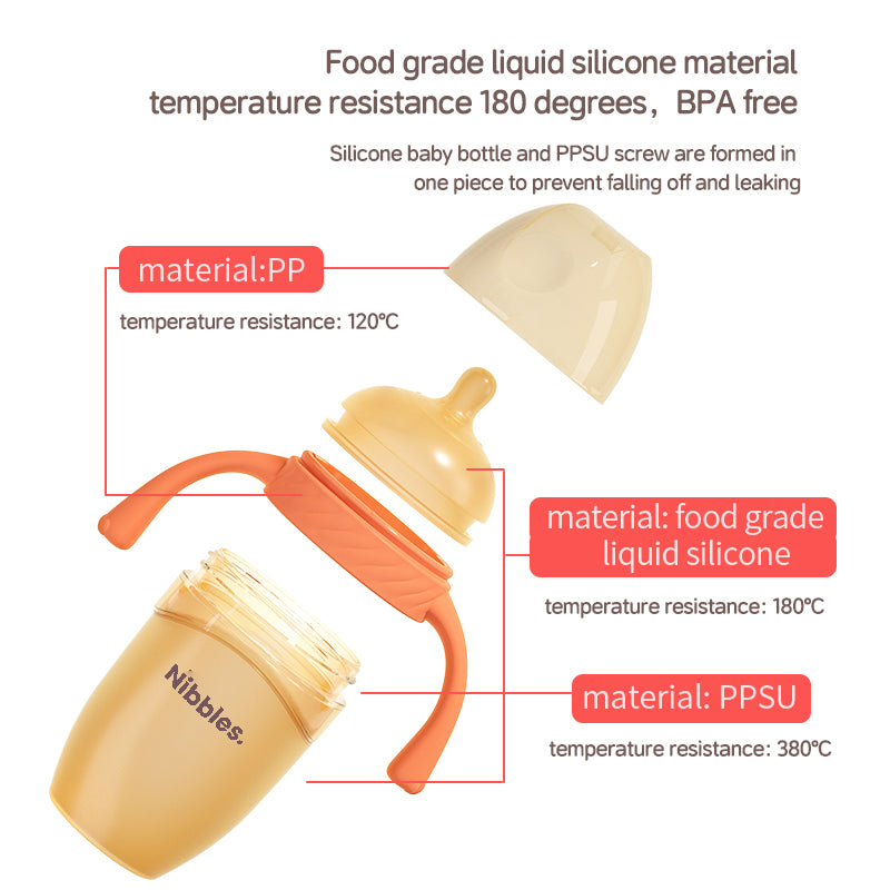 Nibbles Silicone Feeding Bottle with Handle – 210 ml | BPA-Free, Anti-Colic, Easy Grip