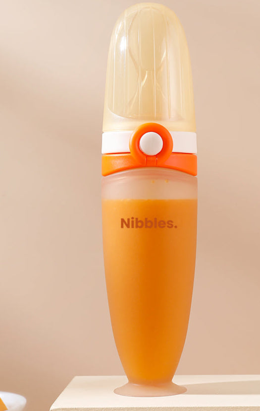 Nibbles Premium Silicone Baby Spoon Feeder Bottle – 120 ml | BPA-Free, Soft Tip, Anti-Spill
