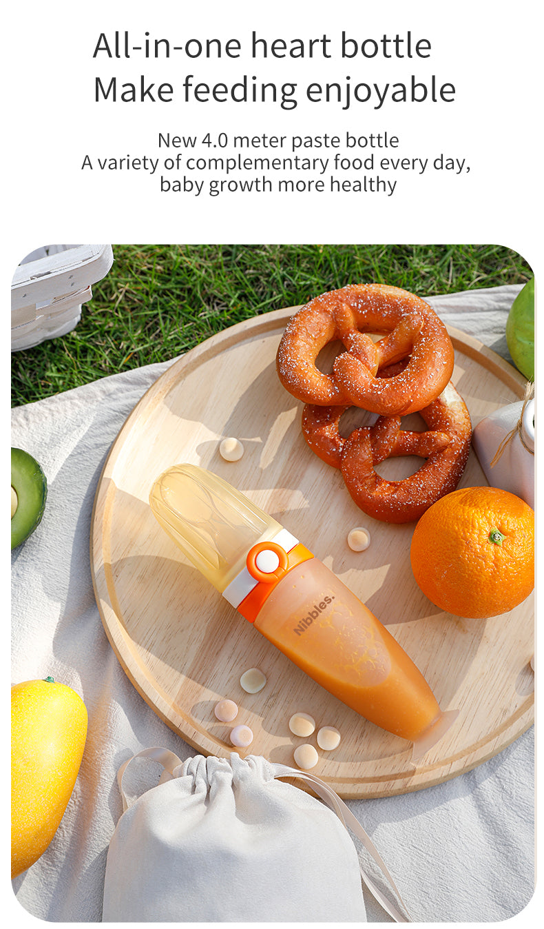 Nibbles Premium Silicone Baby Spoon Feeder Bottle – 120 ml | BPA-Free, Soft Tip, Anti-Spill