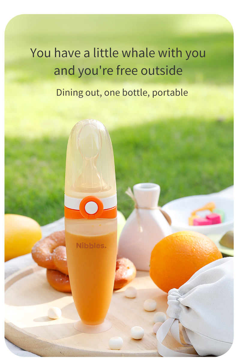 Nibbles Premium Silicone Baby Spoon Feeder Bottle – 120 ml | BPA-Free, Soft Tip, Anti-Spill