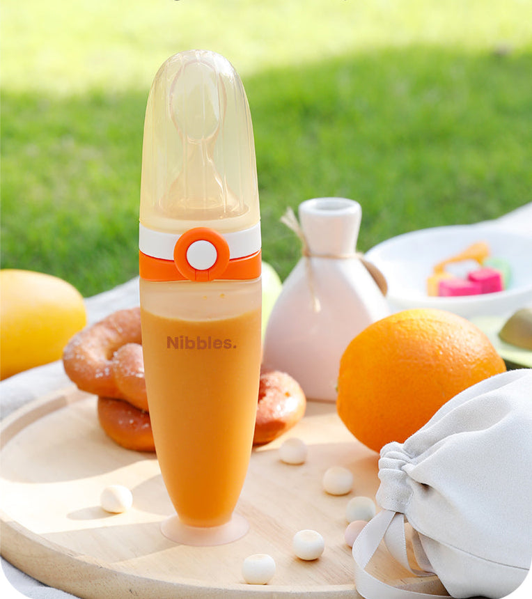 Nibbles Premium Silicone Baby Spoon Feeder Bottle – 120 ml | BPA-Free, Soft Tip, Anti-Spill