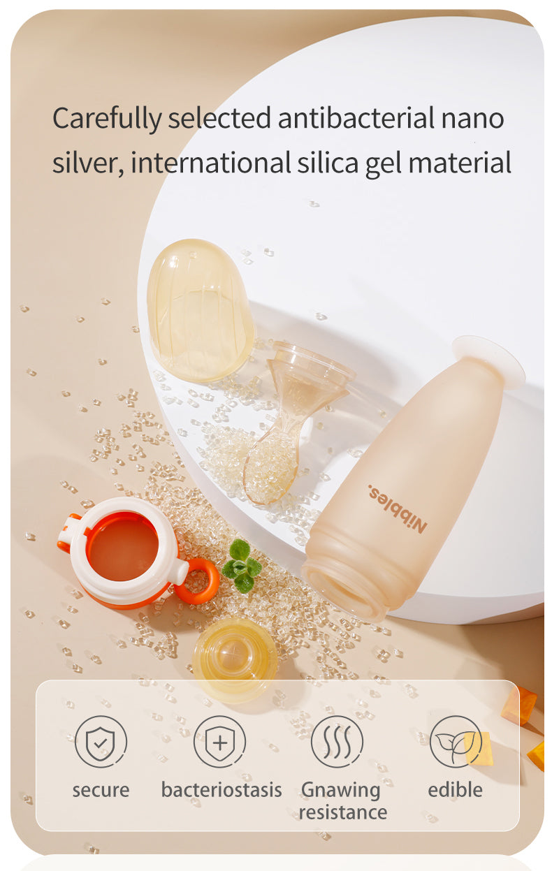Nibbles Premium Silicone Baby Spoon Feeder Bottle – 120 ml | BPA-Free, Soft Tip, Anti-Spill