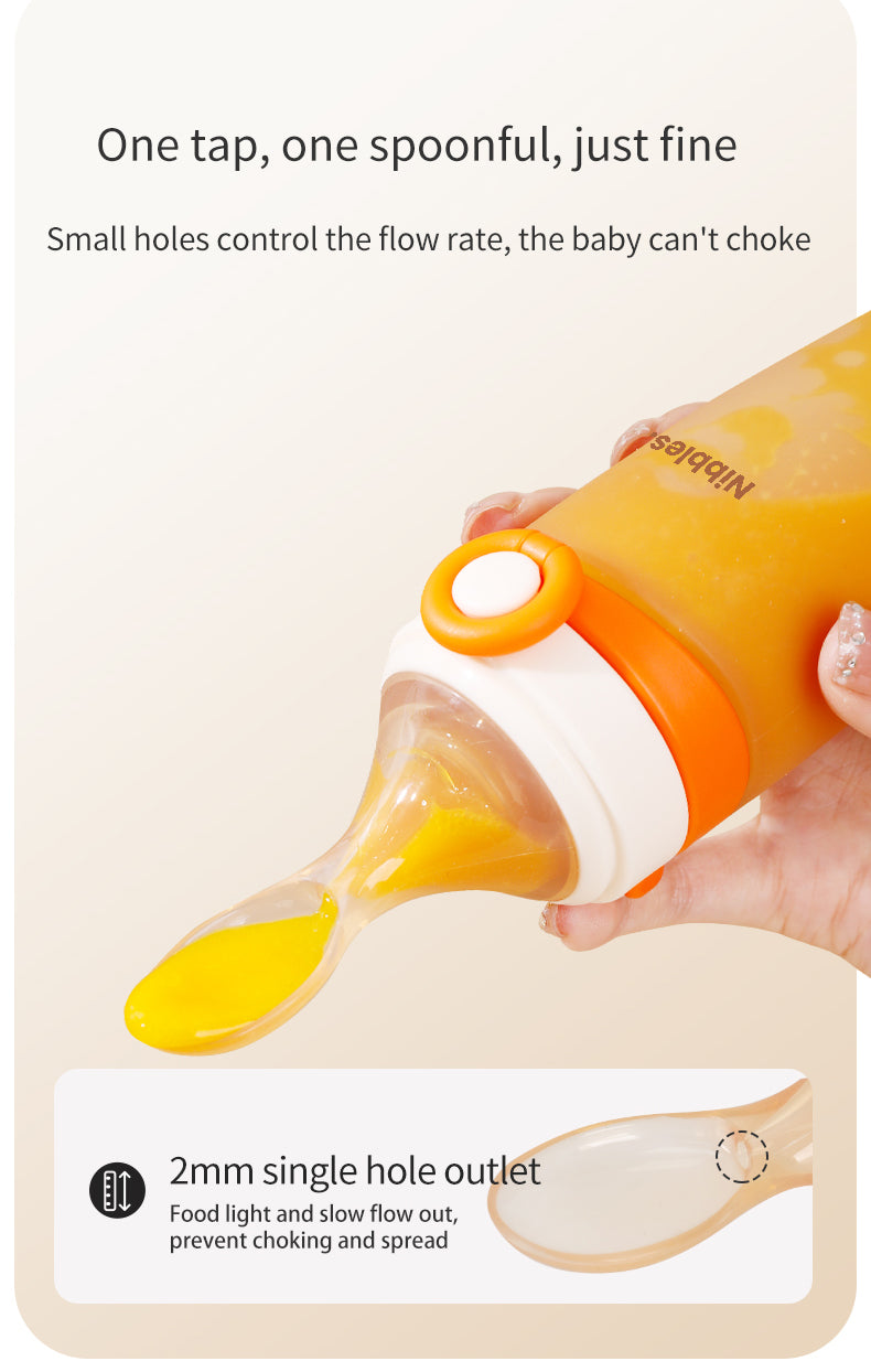 Nibbles Premium Silicone Baby Spoon Feeder Bottle – 120 ml | BPA-Free, Soft Tip, Anti-Spill