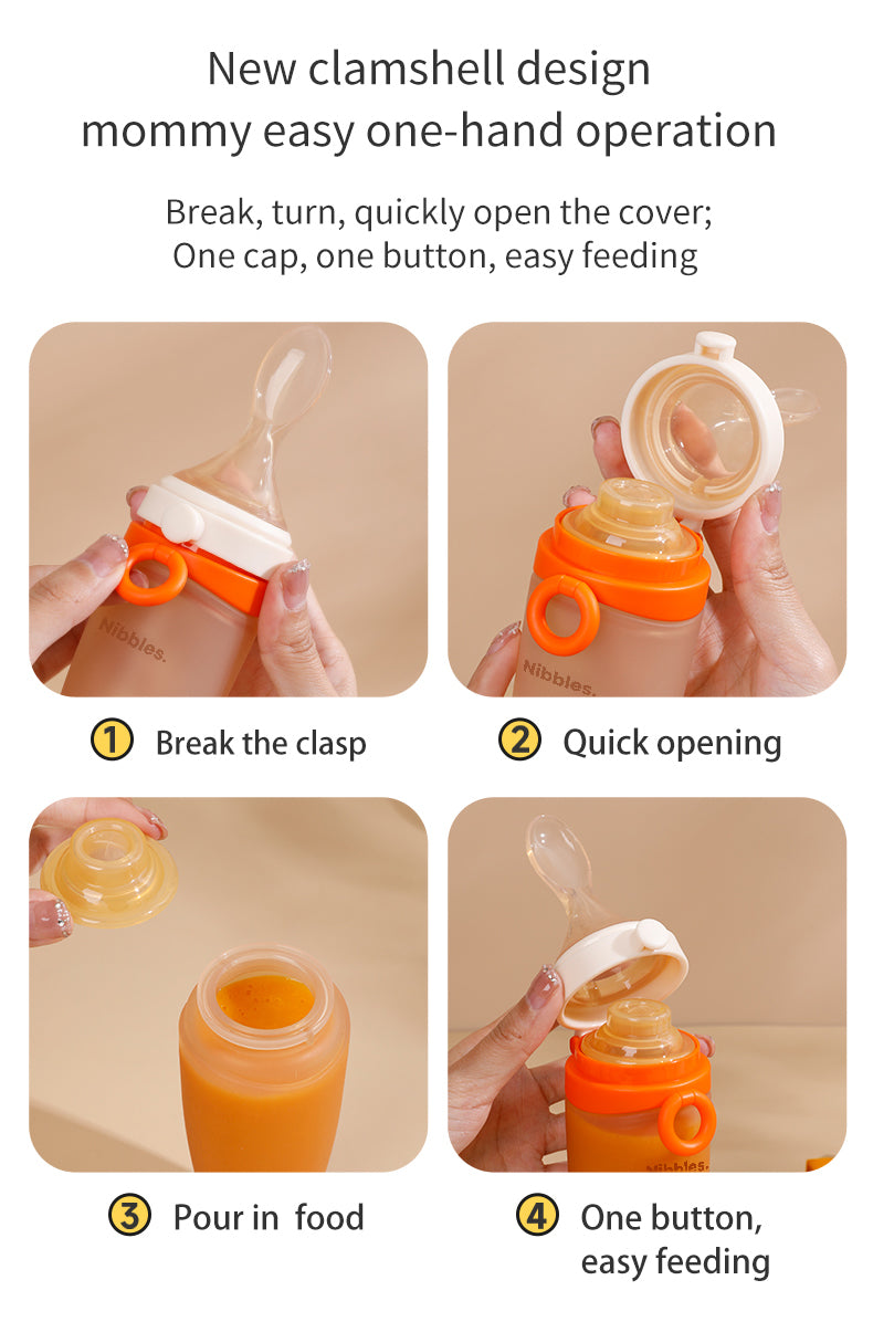 Nibbles Premium Silicone Baby Spoon Feeder Bottle – 120 ml | BPA-Free, Soft Tip, Anti-Spill