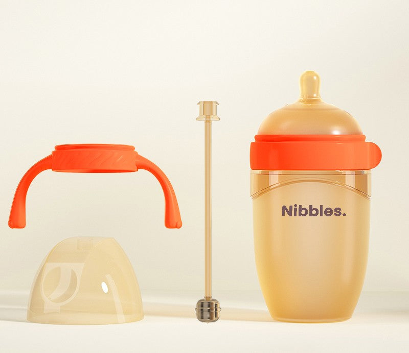 Nibbles Silicone Feeding Bottle with Handle – 210 ml | BPA-Free, Anti-Colic, Easy Grip
