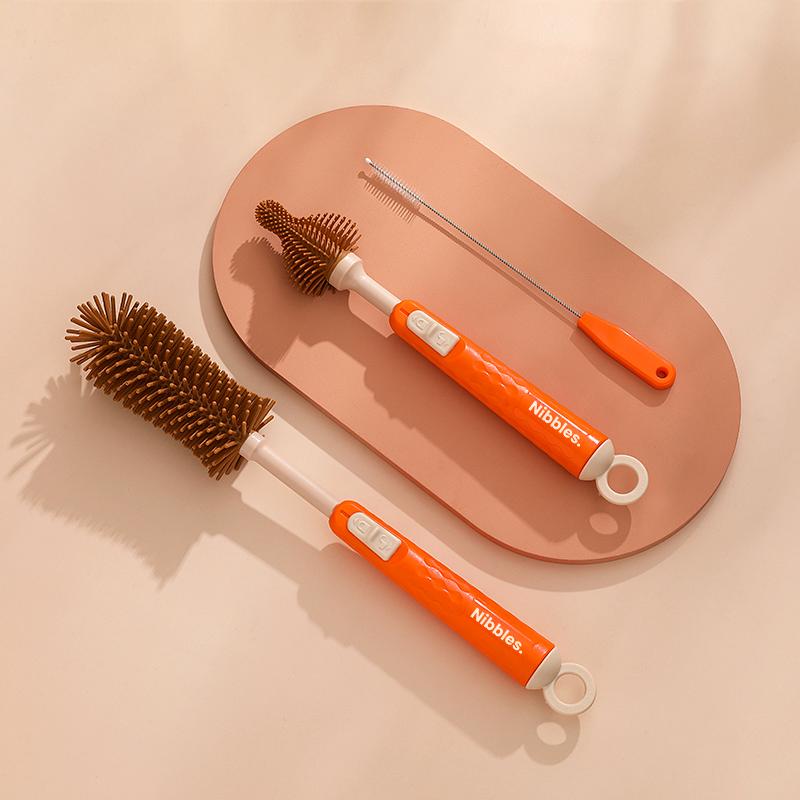 Nibbles 360 degree silicone baby bottle brush kit India 2026 - hygienic bottle and nipple cleaning