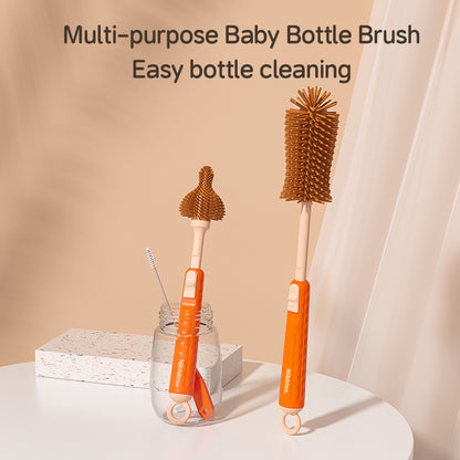 Nibbles Silicone Baby Bottle Cleaning Brush Set – 3 Pieces | Soft Bristles, Long Handle