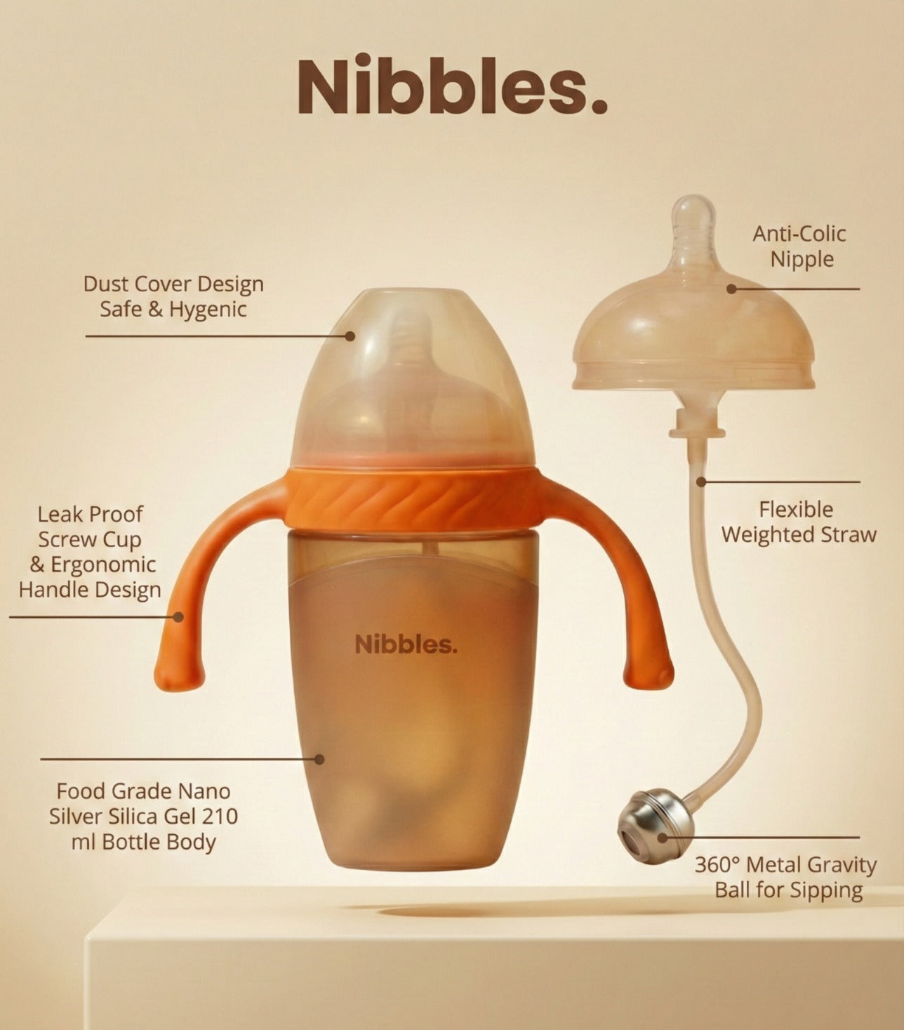 Multi Purpose Silicone Feeding Bottle with Handle & Extra Nipple (Fast Flow) – 210 ml