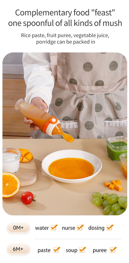 Nibbles Premium Silicone Baby Spoon Feeder Bottle – 120 ml | BPA-Free, Soft Tip, Anti-Spill