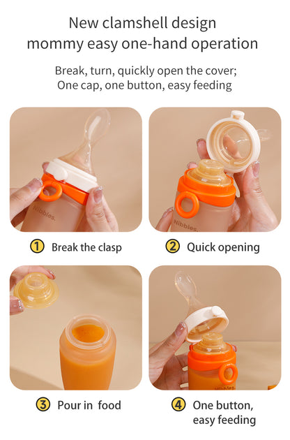 Nibbles Premium Silicone Baby Spoon Feeder Bottle – 120 ml | BPA-Free, Soft Tip, Anti-Spill